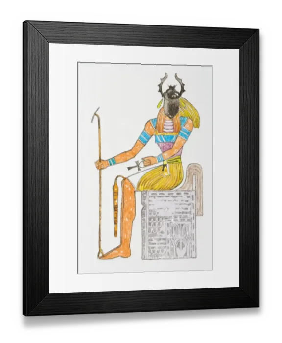 Framed Print : Illustration of Ancient Egyptian god Kheper with scarab beetle on face