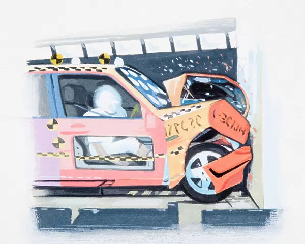 Illustration of imitating car crash using crash test dummy