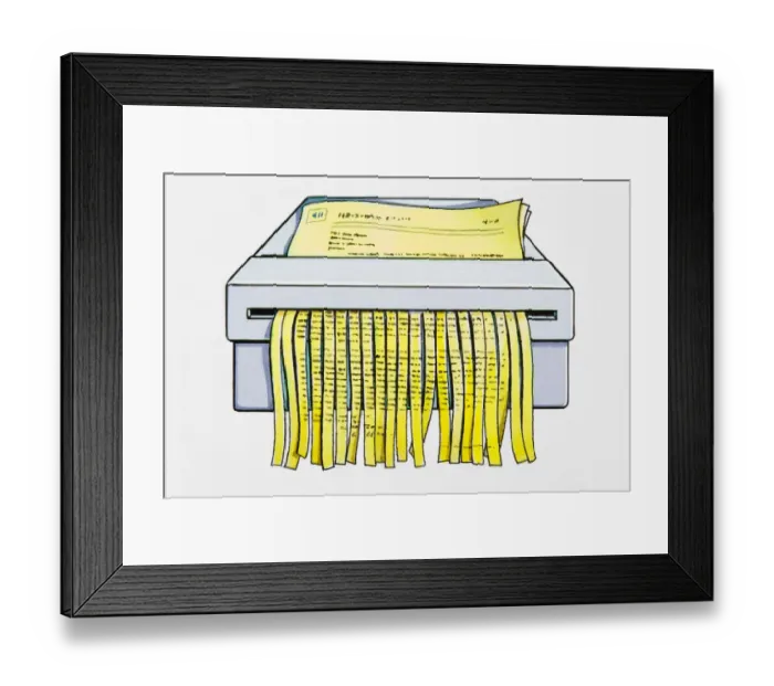 Framed Print : Paper being put through shredder Framed Print : Paper being put through shredder
