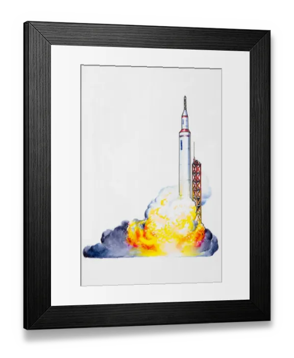 Framed Print : Rocket launched in cloud of fire and smoke Framed Print : Rocket launched in cloud of fire and smoke