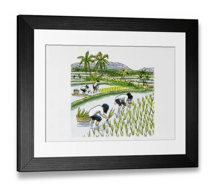 Framed Print : Workers in rice field Framed Print : Workers in rice field