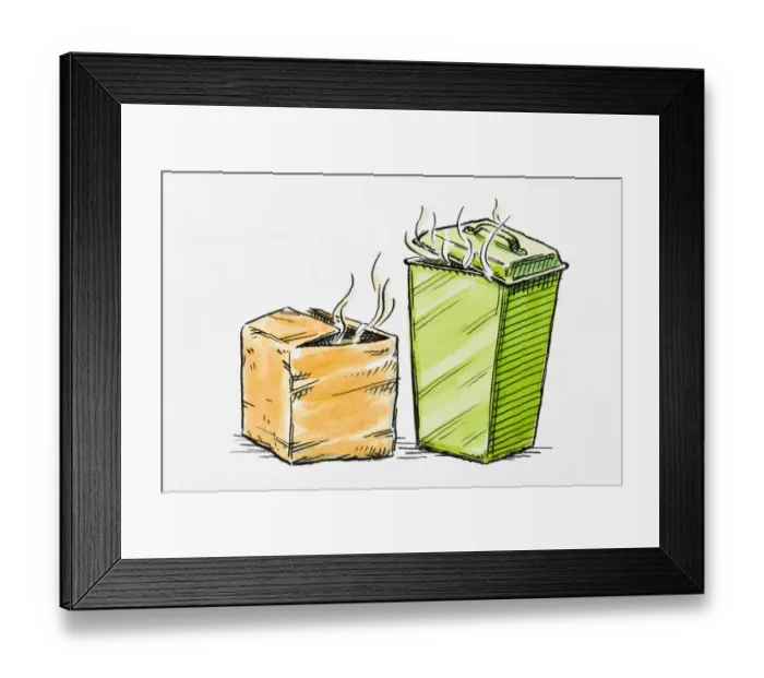 Framed Print : Smouldering cardboard box and bin