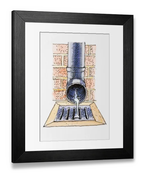 Framed Print : Water flowing from pipe into drain Framed Print : Water flowing from pipe into drain