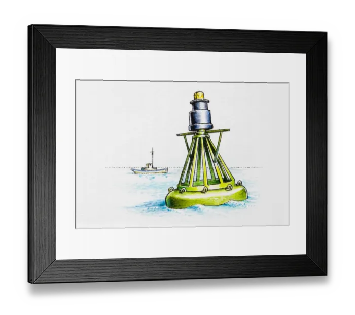 Framed Print : Buoy and boat in sea Framed Print : Buoy and boat in sea