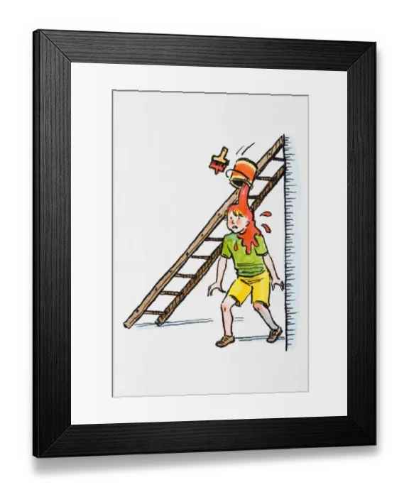 Framed Print : Paint spilling from bucket, over girls head Framed Print : Paint spilling from bucket, over girls head