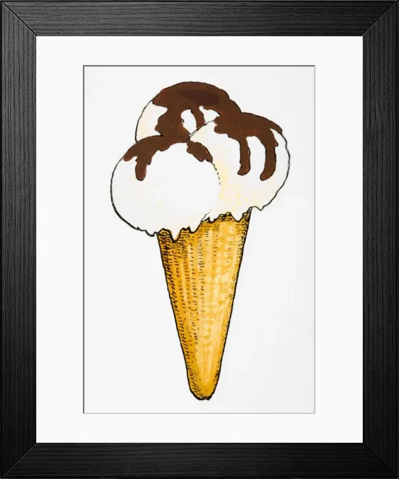 Framed Print : Ice cream cone, three scoops covered in chocolate sauce Framed Print : Ice cream cone, three scoops covered in chocolate sauce