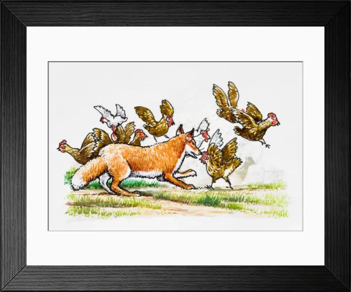 Framed Print : Fox chasing hens Framed Print : Fox chasing hens