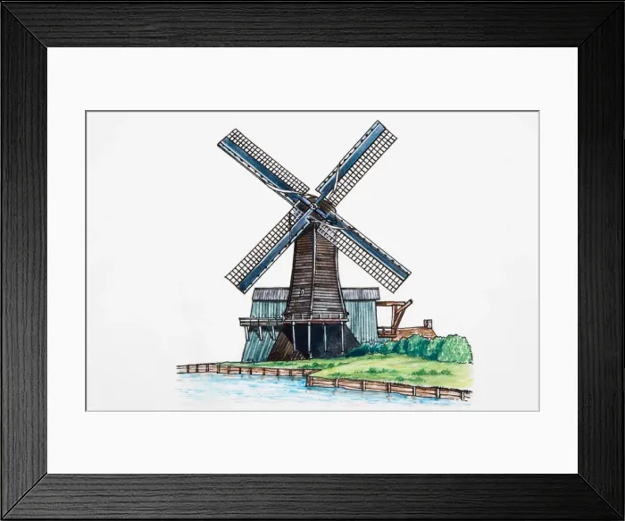 Framed Print : Windmill near water