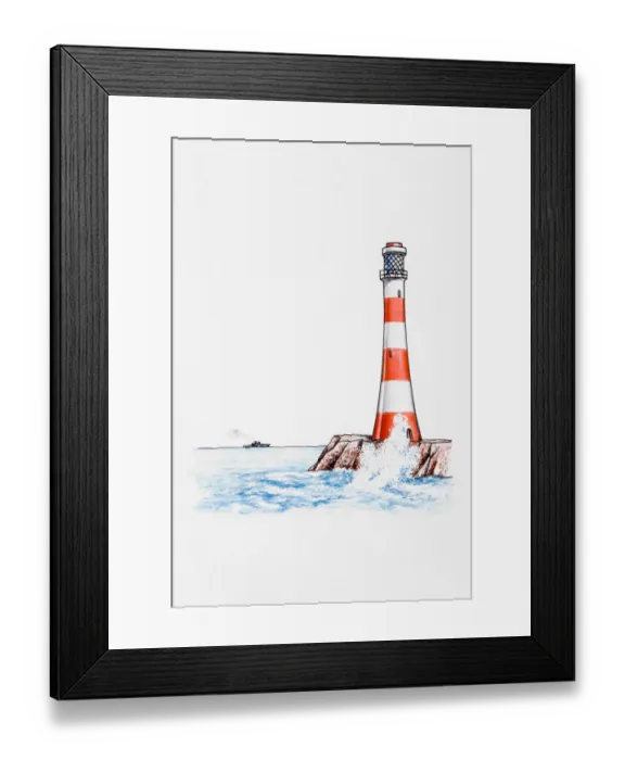Framed Print : Lighthouse with ship in distance Framed Print : Lighthouse with ship in distance