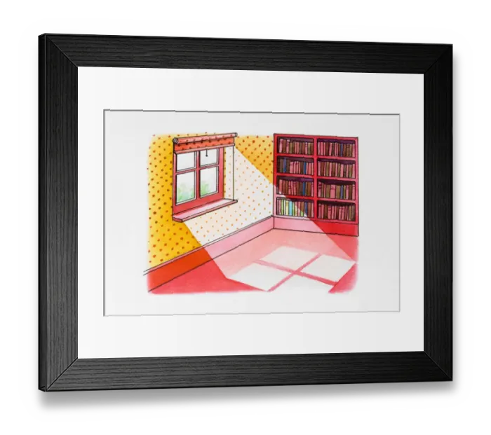 Framed Print : Light falling through window into room, bookshelf Framed Print : Light falling through window into room, bookshelf