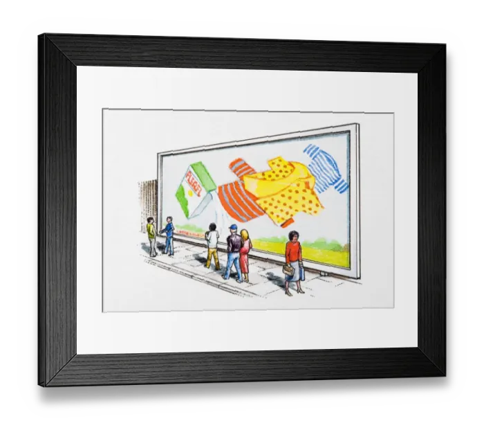 Framed Print : People walking past billboard Framed Print : People walking past billboard