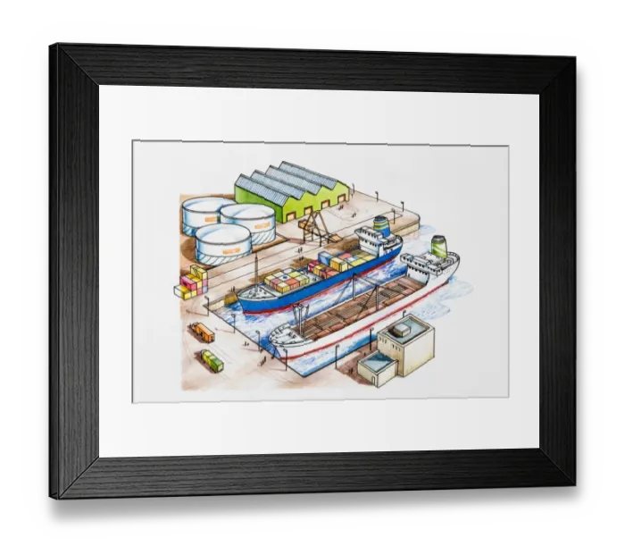 Framed Print : Two cargo ships in port Framed Print : Two cargo ships in port