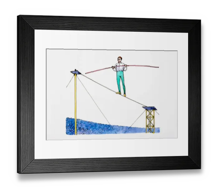 Framed Print : Man balancing on tightrope Framed Print : Man balancing on tightrope