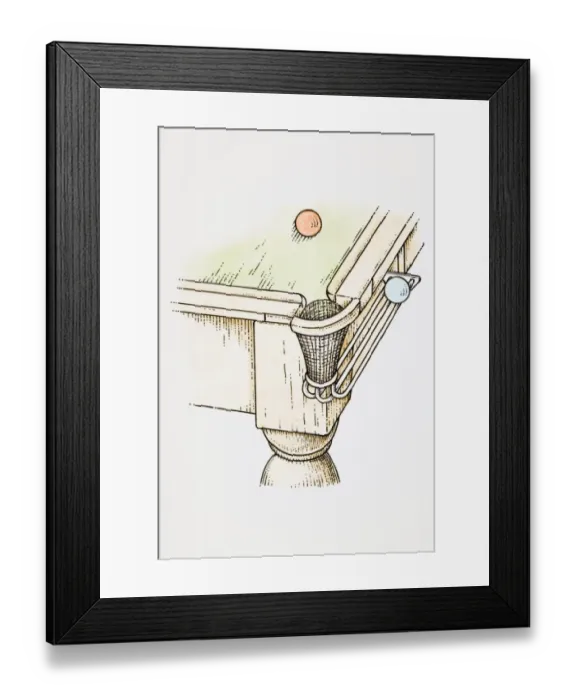 Framed Print : Illustration of red snooker ball on table and blue blue on rail near pocket Framed Print : Illustration of red snooker ball on table and blue blue on rail near pocket