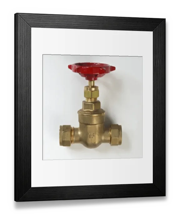 Framed Print : Gate valve, red wheel handle Framed Print : Gate valve, red wheel handle