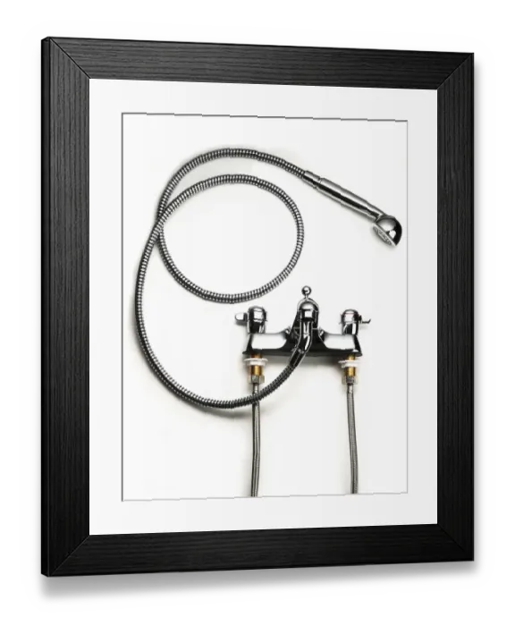Framed Print : Two-hole mixer tap with shower attachment Framed Print : Two-hole mixer tap with shower attachment