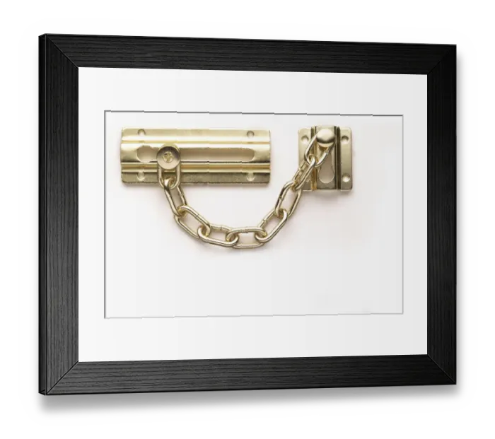 Framed Print : Security door chain Framed Print : Security door chain