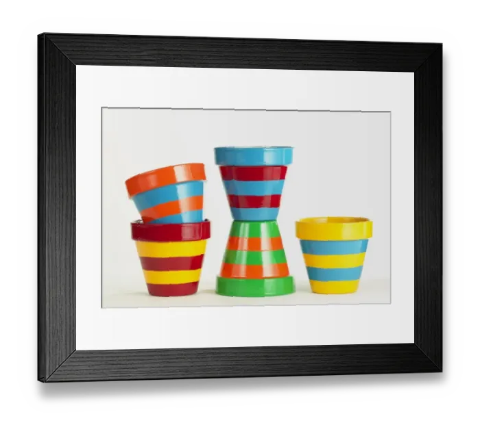 Framed Print : Stripy plant pots Framed Print : Stripy plant pots