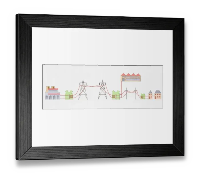 Framed Print : Illustration of pylons and industry Framed Print : Illustration of pylons and industry