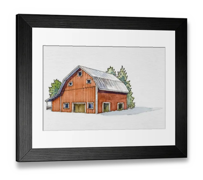 Framed Print : Barn in snow