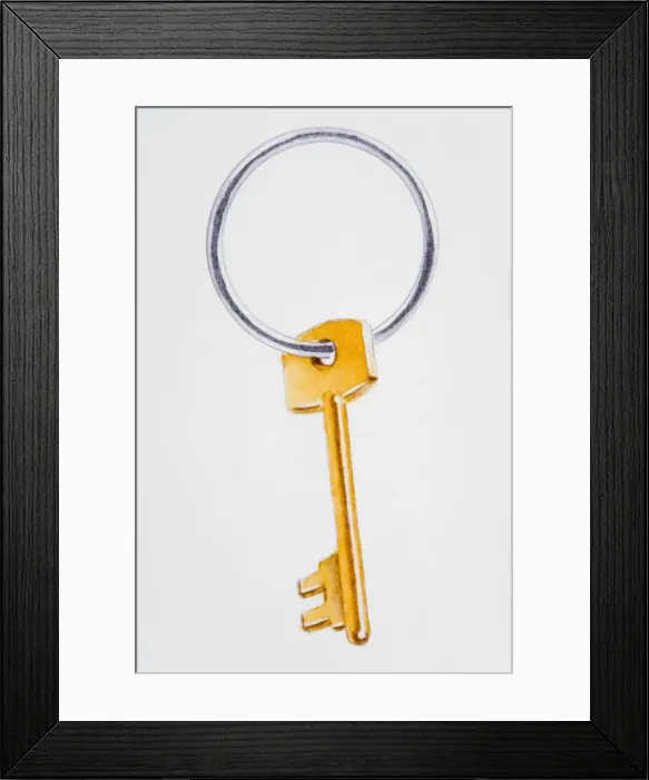 Framed Print : Gold key on ring Framed Print : Gold key on ring