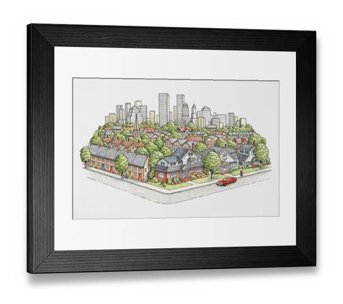Framed Print : Cityscape including financial and residential districts Framed Print : Cityscape including financial and residential districts