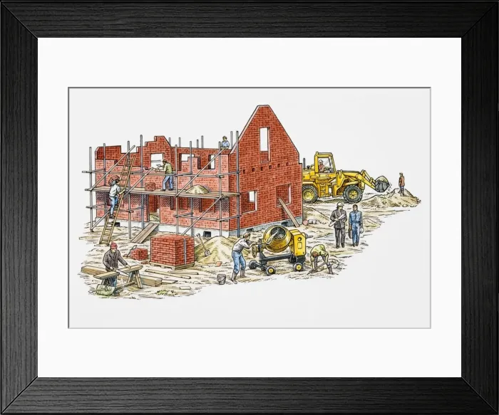 Framed Print : Workers on building site Framed Print : Workers on building site