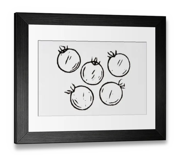 Framed Print : Black and white illustration of five tomatoes Framed Print : Black and white illustration of five tomatoes