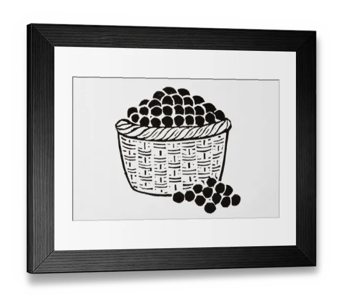 Framed Print : Black and white illustration of basket of cherries Framed Print : Black and white illustration of basket of cherries