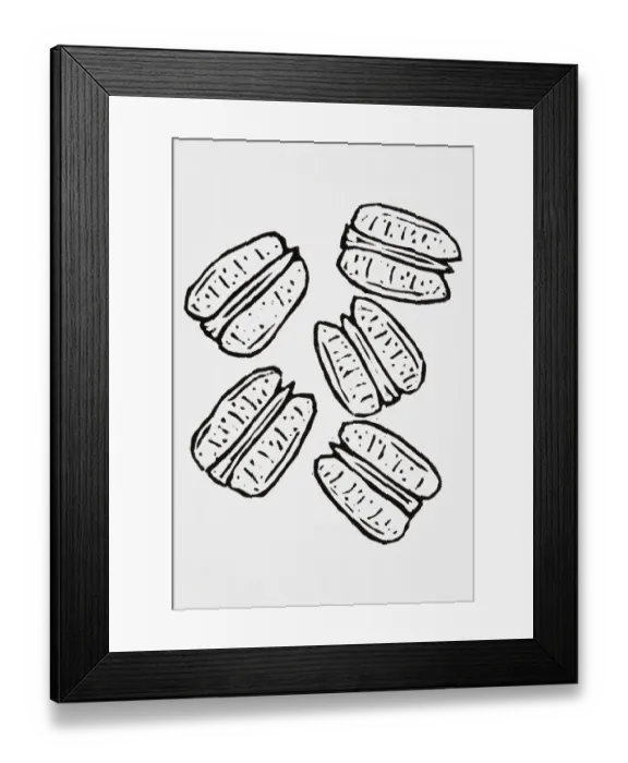 Framed Print : Black and white illustration of walnuts