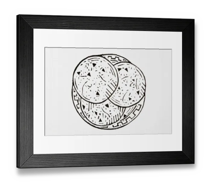 Framed Print : Black and white illustration of three pancakes on a plate Framed Print : Black and white illustration of three pancakes on a plate