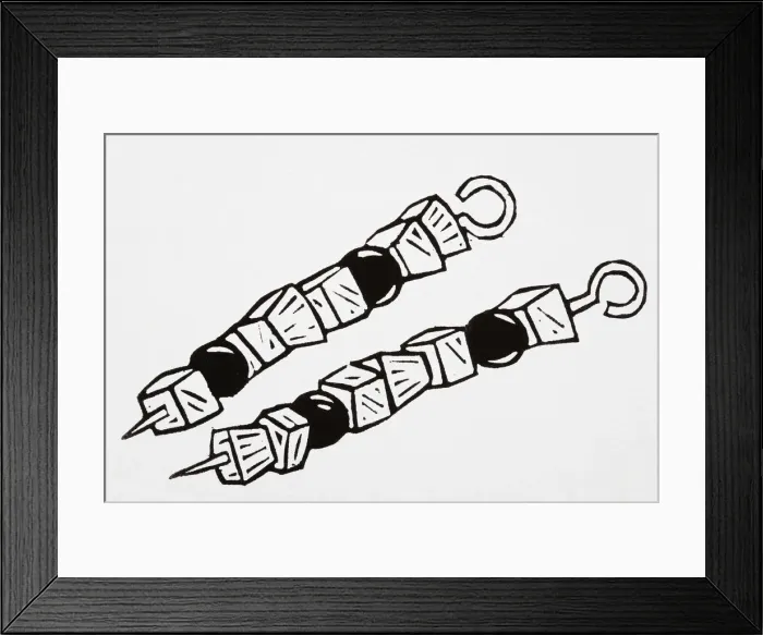 Framed Print : Black and white illustration of two kebabs Framed Print : Black and white illustration of two kebabs