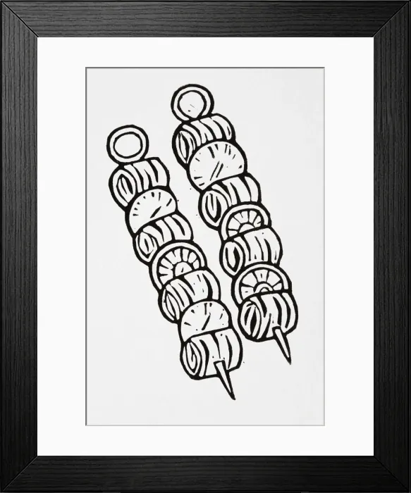 Framed Print : Black and white illustration of two kebabs Framed Print : Black and white illustration of two kebabs