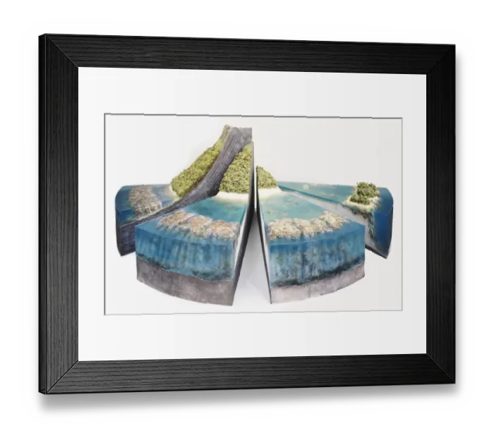 Framed Print : Three-dimensional segmented model of coral reef and surrounding landscape Framed Print : Three-dimensional segmented model of coral reef and surrounding landscape
