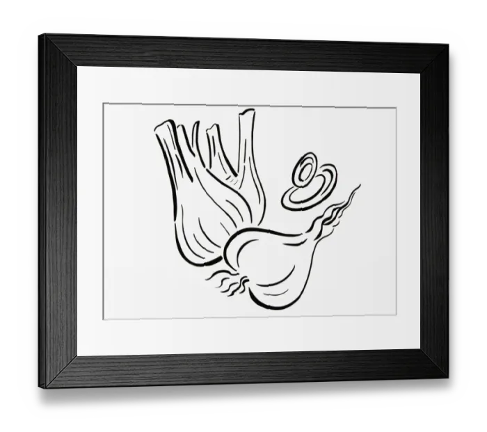 Framed Print : Simple black and white drawing of onions