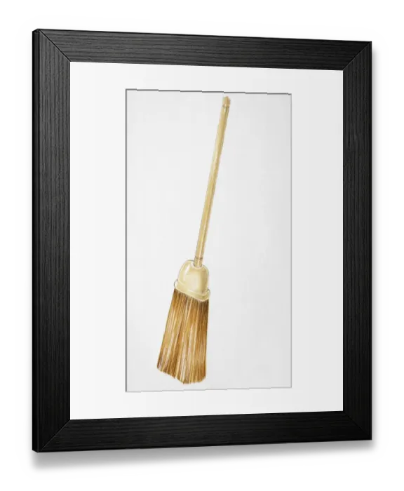 Framed Print : Wooden broom leaning against wall Framed Print : Wooden broom leaning against wall