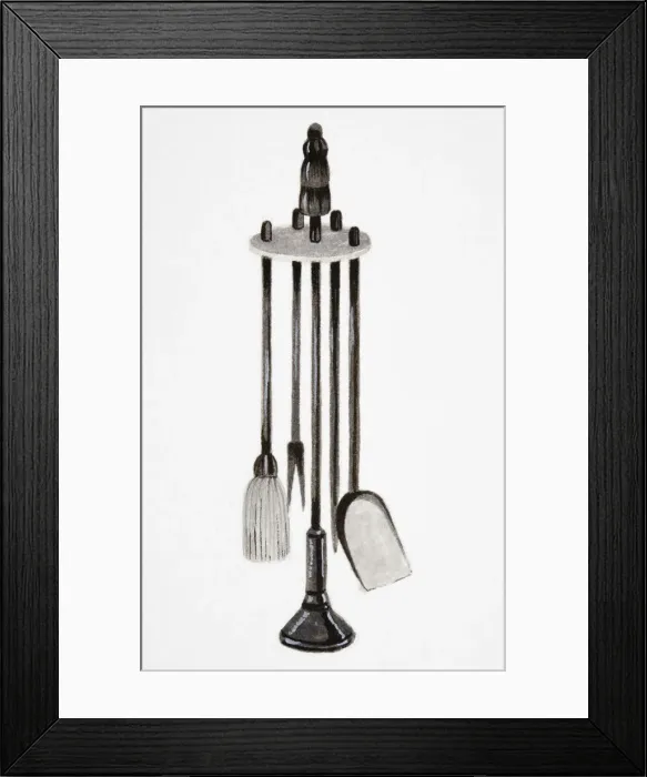 Framed Print : Set of fireplace tools