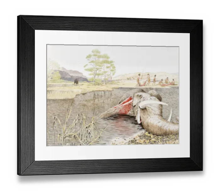 Framed Print : Discarded bloody body of woolly mammoth in pool Framed Print : Discarded bloody body of woolly mammoth in pool