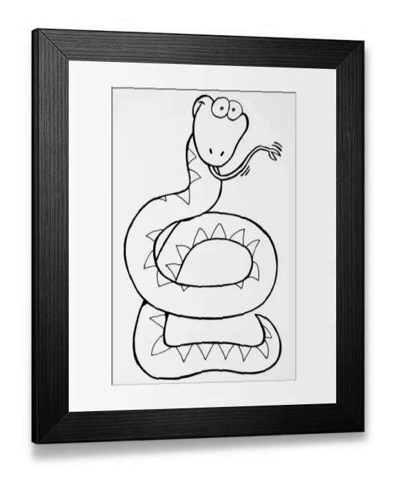 Framed Print : Humorous depiction of snake with bulging eyes and forked tongue Framed Print : Humorous depiction of snake with bulging eyes and forked tongue