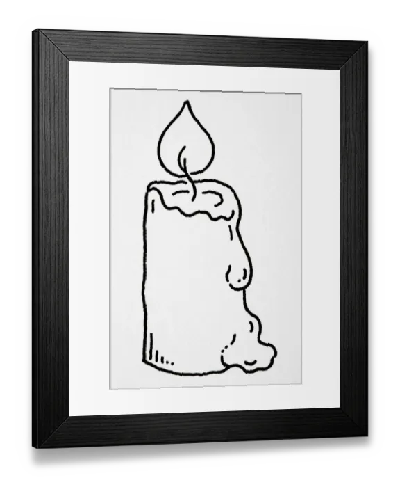 Framed Print : Flame atop candle, melting wax, simple line drawing Framed Print : Flame atop candle, melting wax, simple line drawing