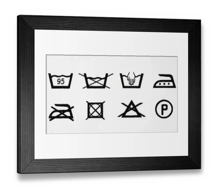 Framed Print : Standard washcare symbols found on clothing Framed Print : Standard washcare symbols found on clothing