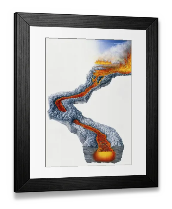 Framed Print : Lava flow, molten rock expelled by volcano during effusive eruption