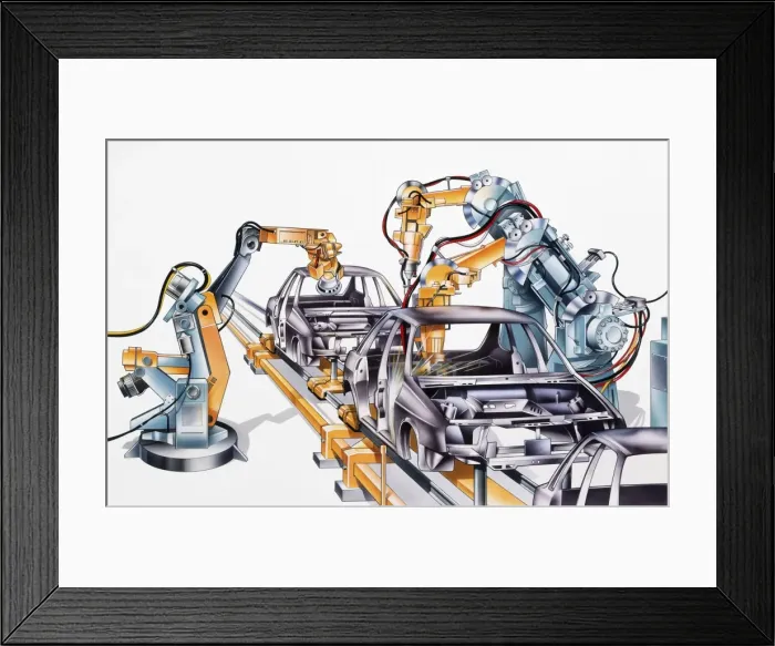 Framed Print : Assembly line in car production factory