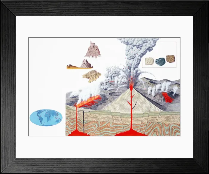 Framed Print : Volcanic eruption, cross-section