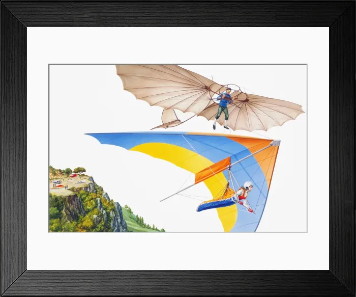 Framed Print : Ancient and modern hang gliding, low angle view Framed Print : Ancient and modern hang gliding, low angle view