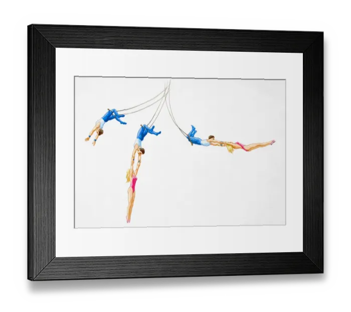 Framed Print : Trapeze artists in motion during performance, steps from start to completion of move Framed Print : Trapeze artists in motion during performance, steps from start to completion of move