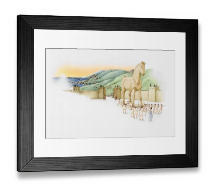 Framed Print : Trojan Wars, giant hollow wooden horse led by Greek warriors Framed Print : Trojan Wars, giant hollow wooden horse led by Greek warriors