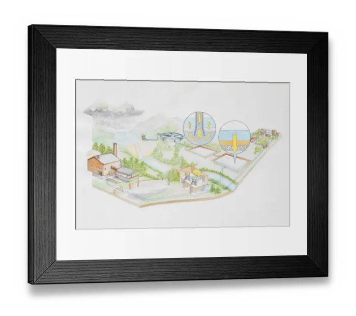 Framed Print : Sewage treatment plant in countryside