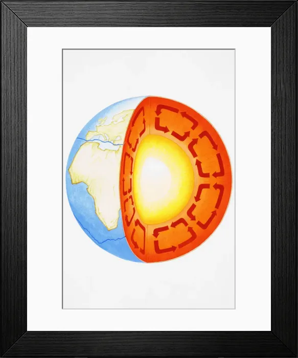 Framed Print : Earth showing Eurasian plate, African, Antarctic plates, and Earths core, cross-section Framed Print : Earth showing Eurasian plate, African, Antarctic plates, and Earths core, cross-section