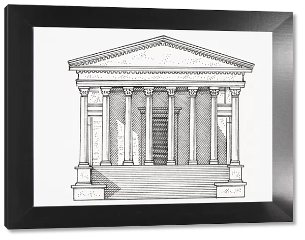 Roman temple showing columns, triangular pediment and steps